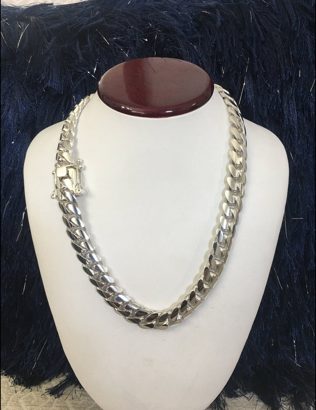 14mm silver Cuban link necklace