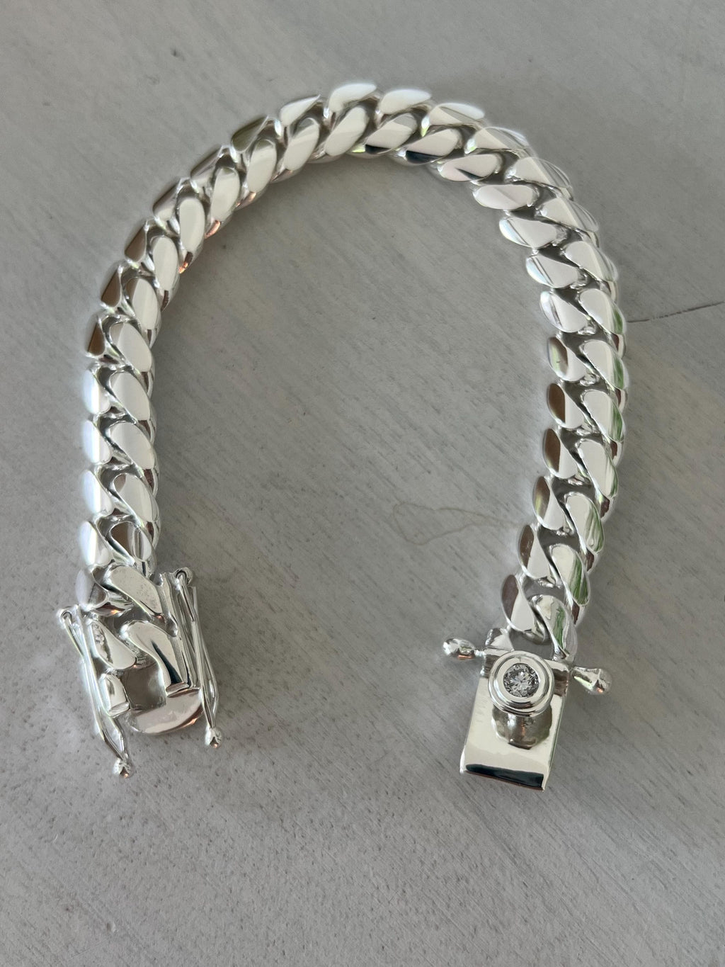 12mm silver Cuban link bracelet with diamond
