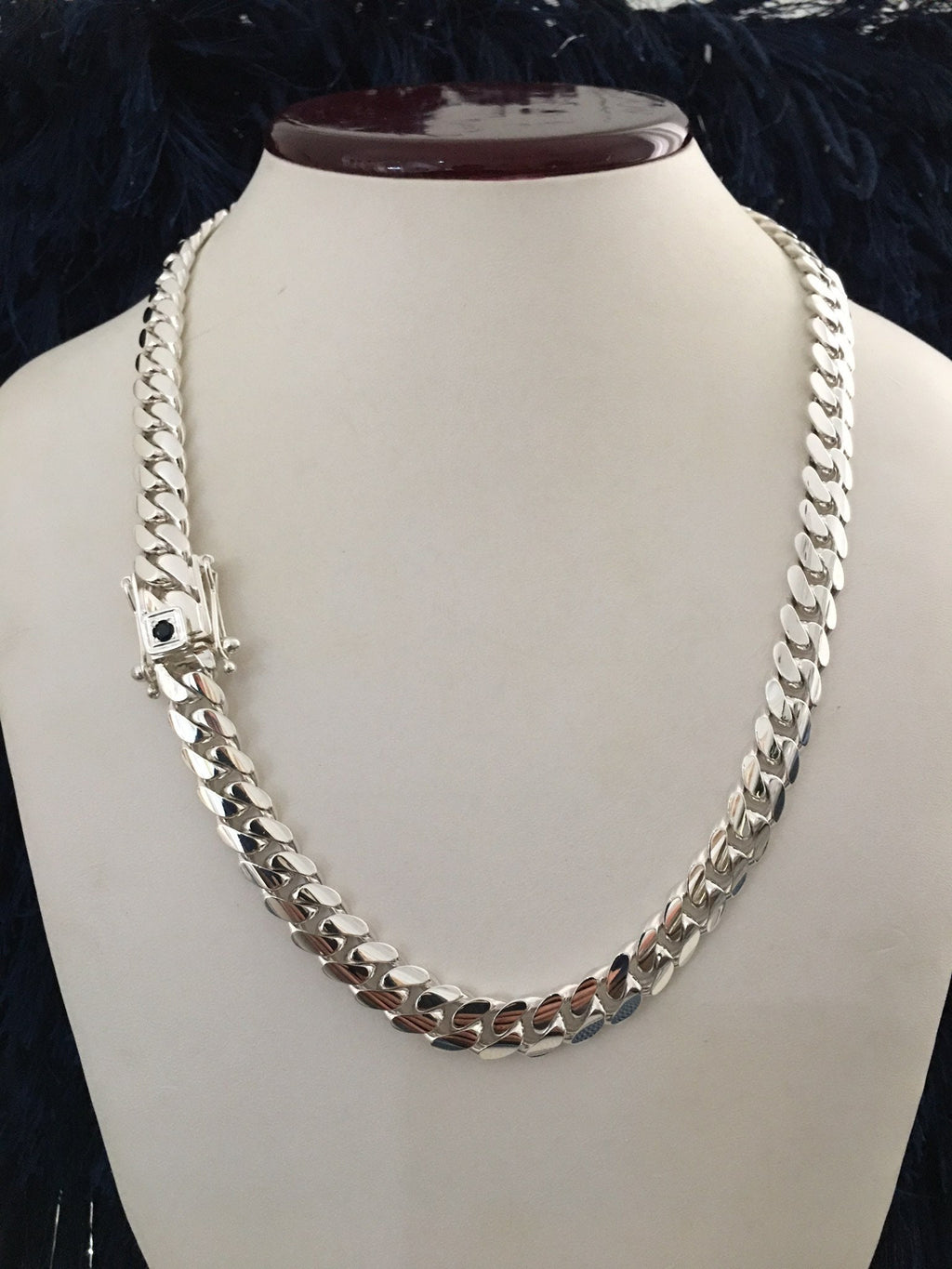 10mm silver Cuban link with sapphire