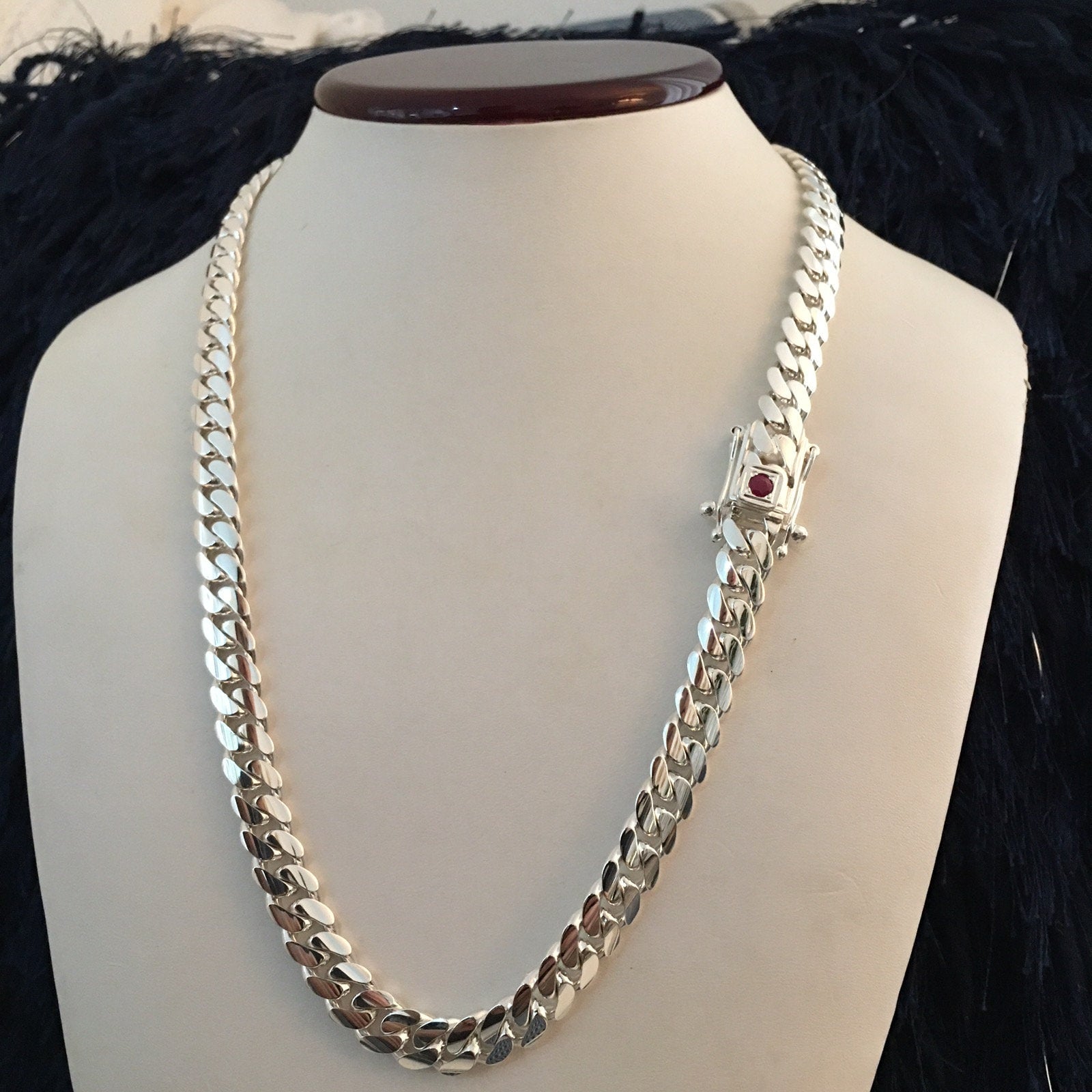 10mm silver Cuban link with ruby