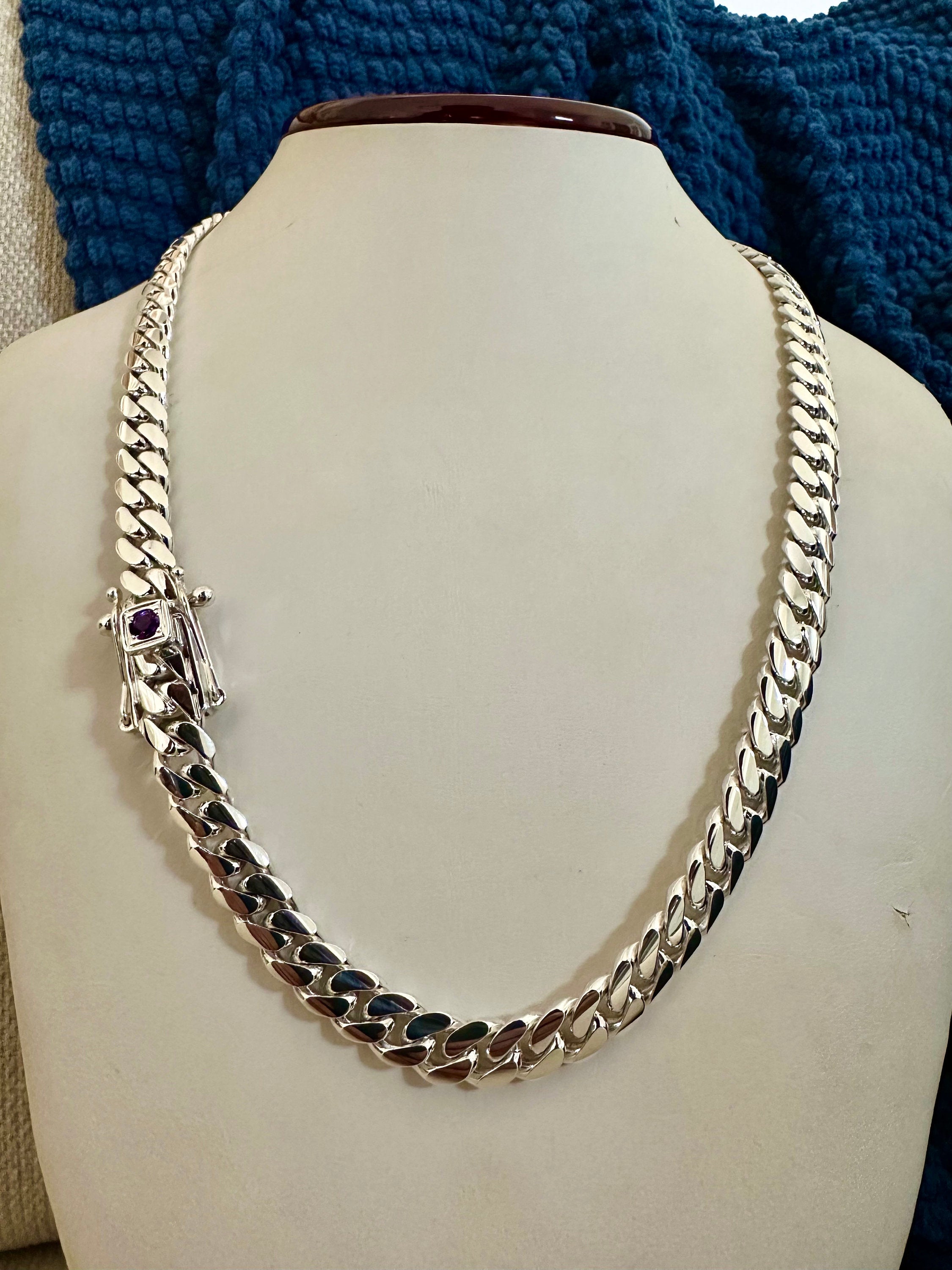 9mm silver Cuban link with amethyst