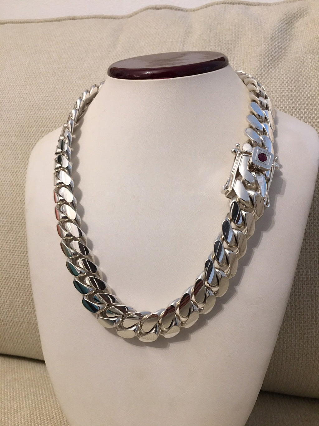 20mm silver Cuban link with ruby