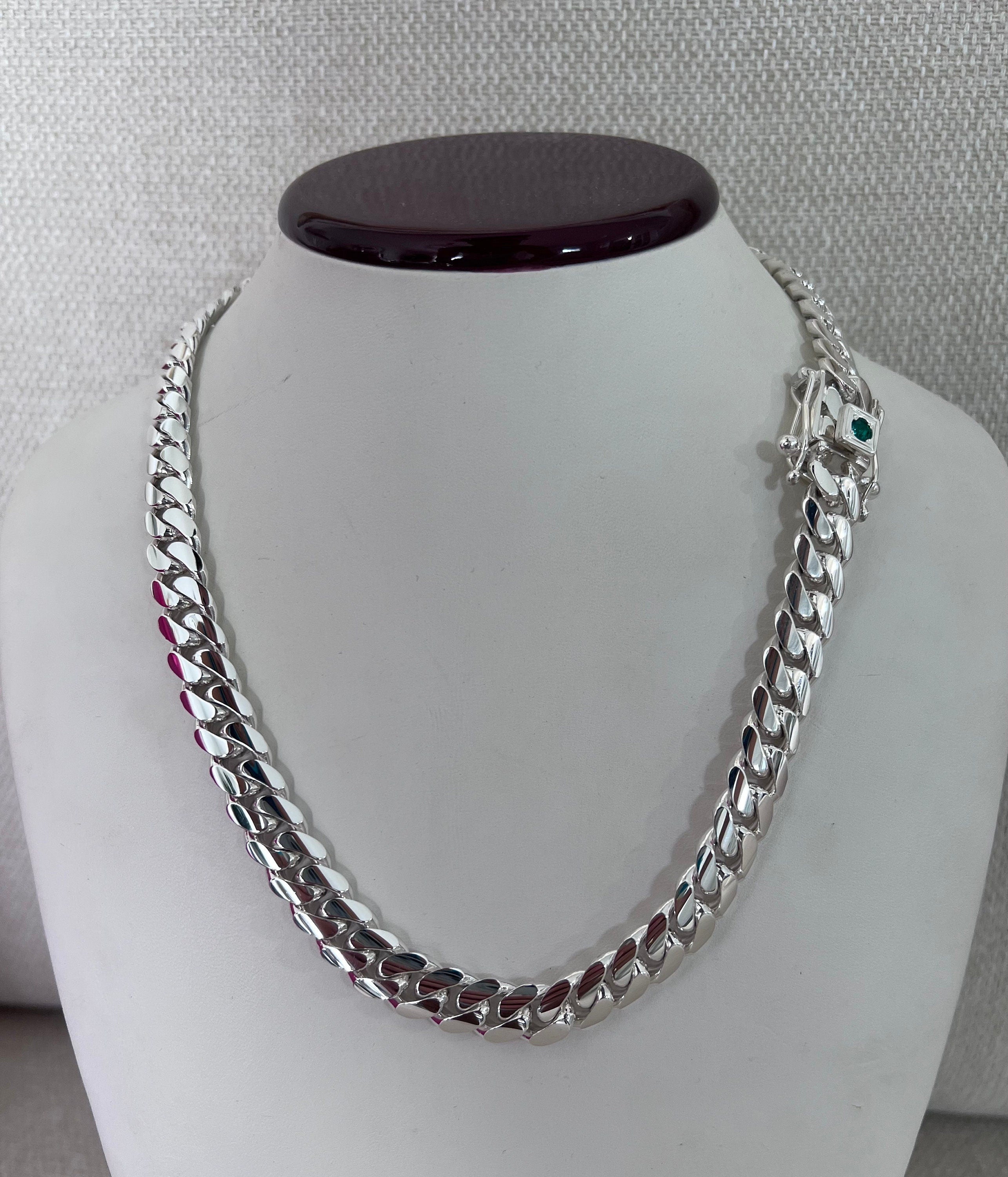 10mm silver Cuban link with emerald