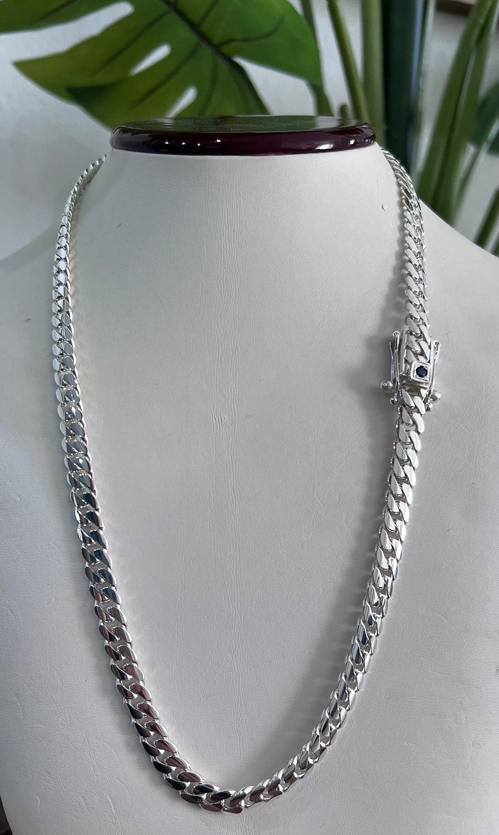 8mm silver Cuban link with sapphire