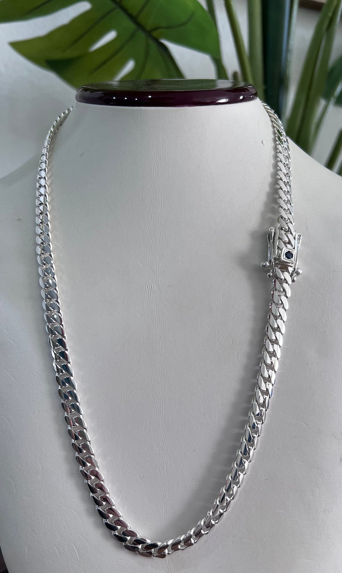 8mm silver Cuban link with sapphire