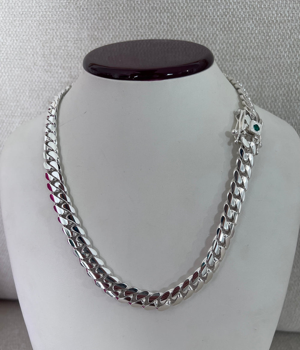 10mm silver Cuban link with emerald