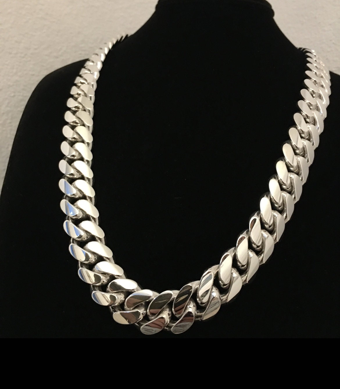17mm silver Cuban link necklace