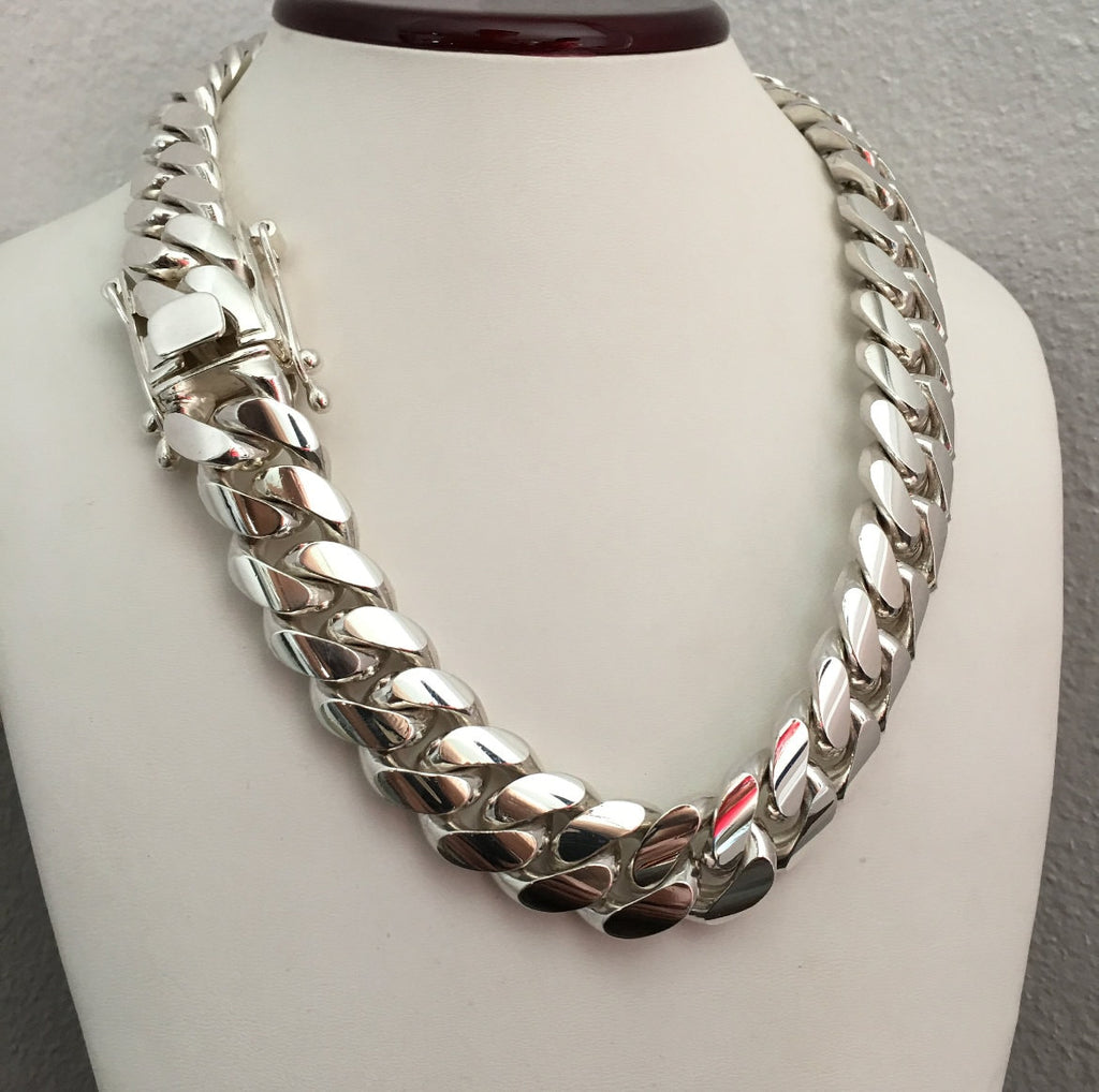 19mm silver Cuban link necklace