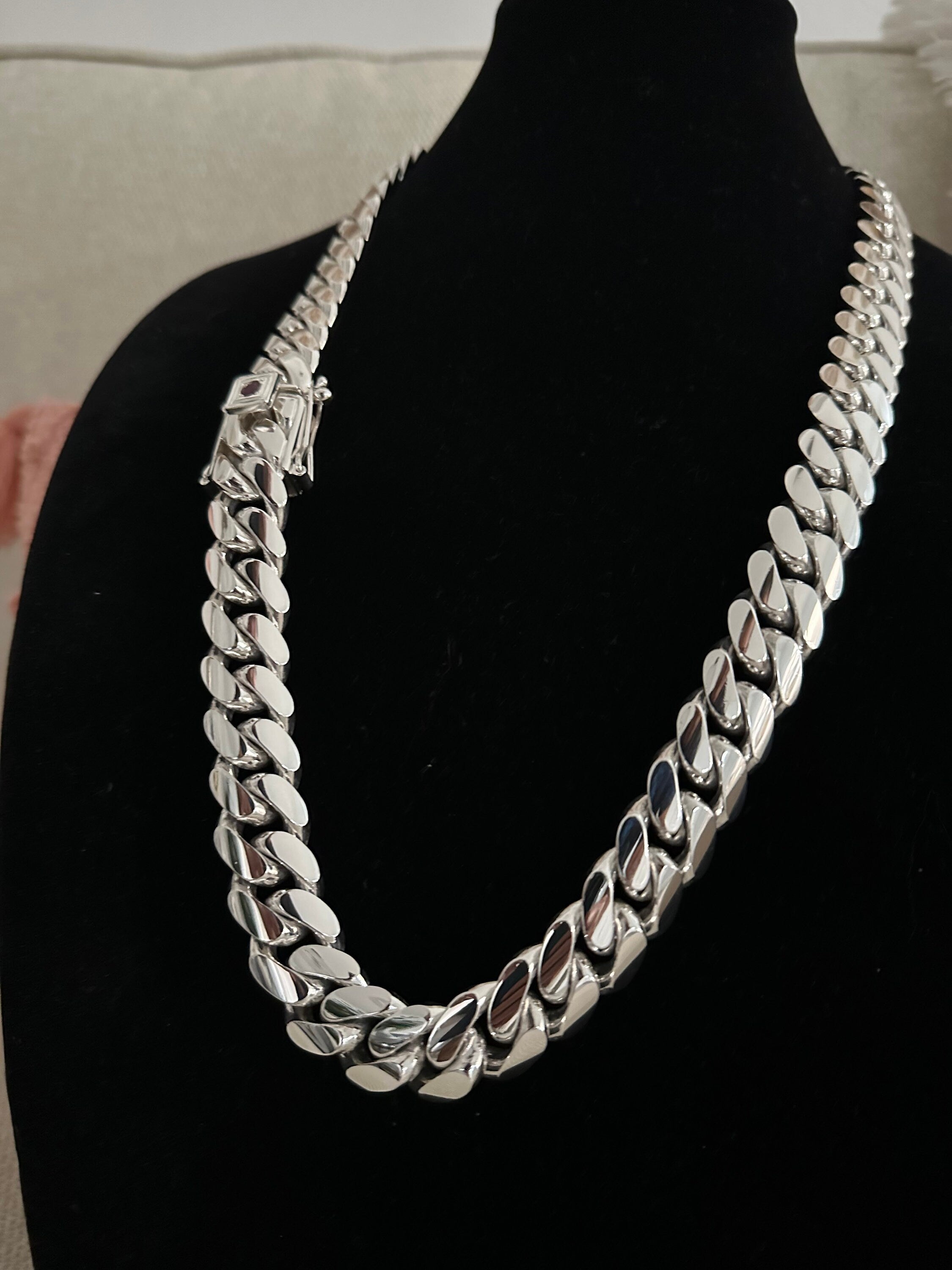 18.5mm silver Cuban link with ruby