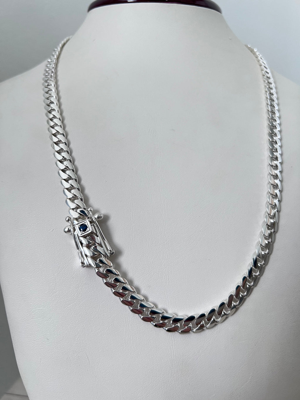 8mm silver Cuban link with sapphire