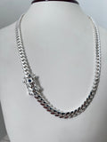 8mm silver Cuban link with sapphire
