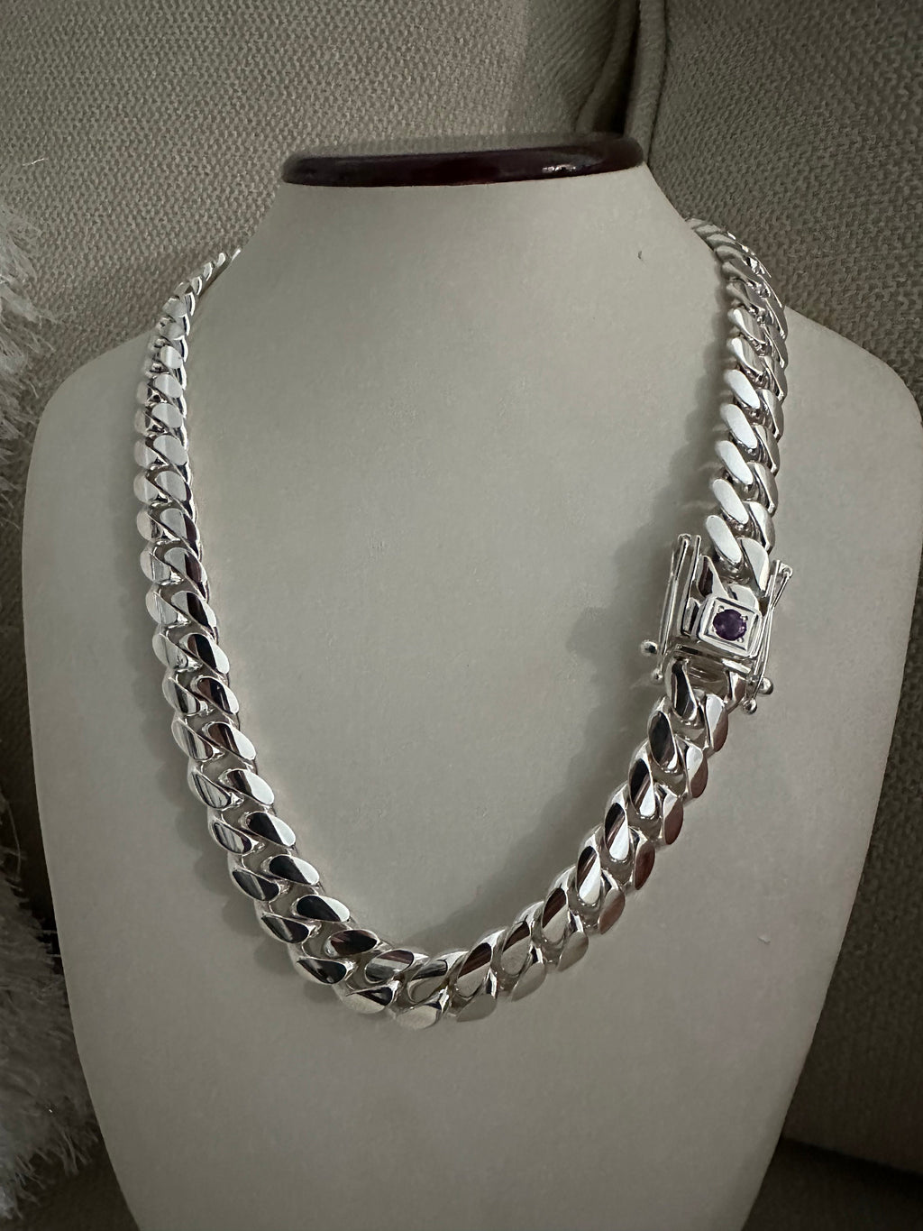 14mm silver Cuban link with ruby