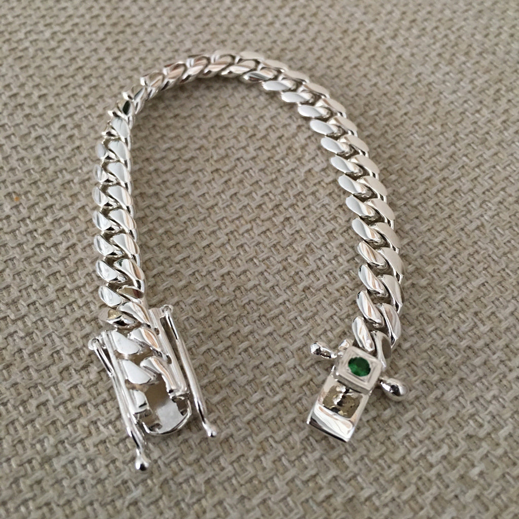 8mm silver bracelet with emerald