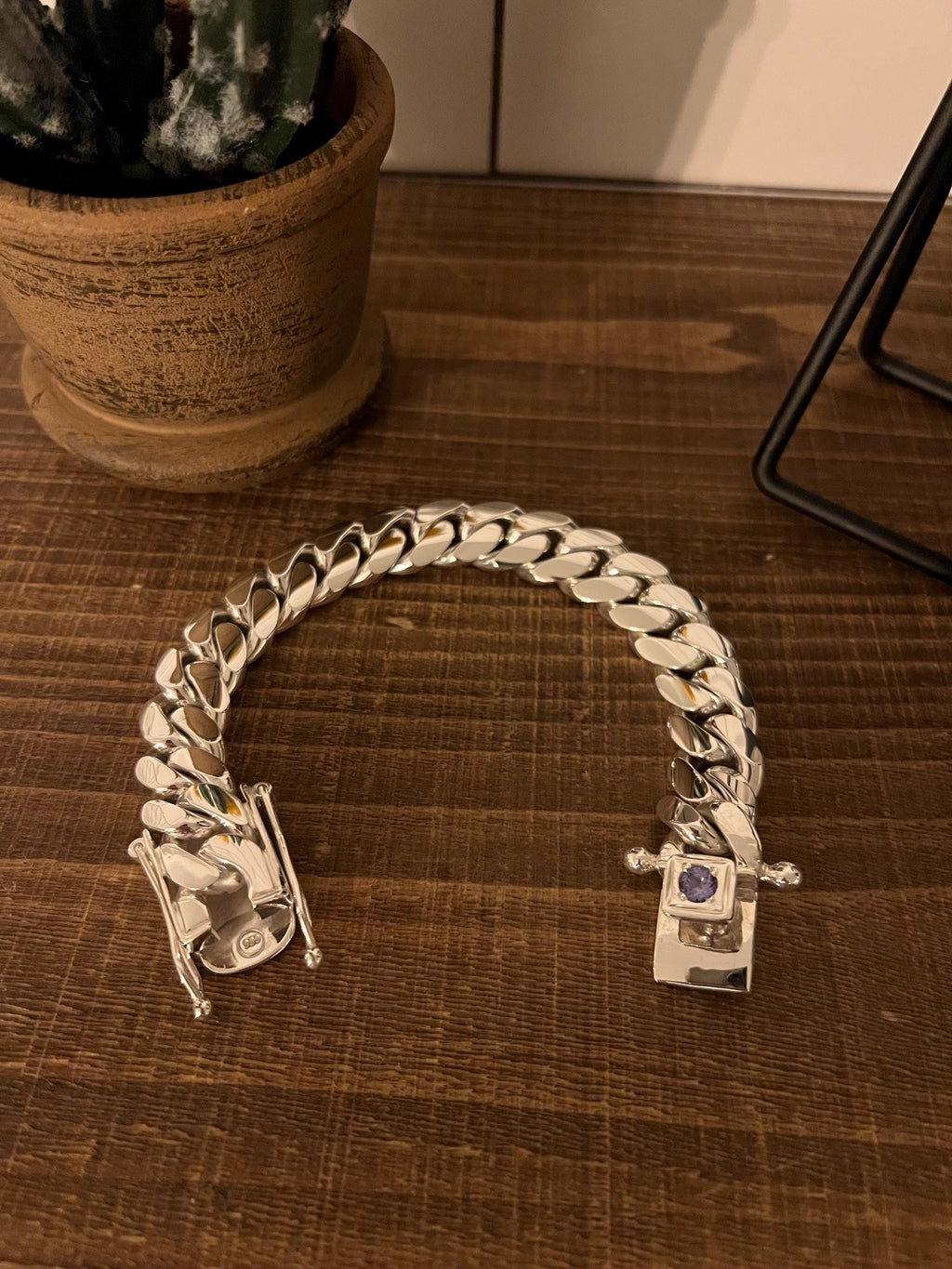 16mm silver bracelet with tanzanite
