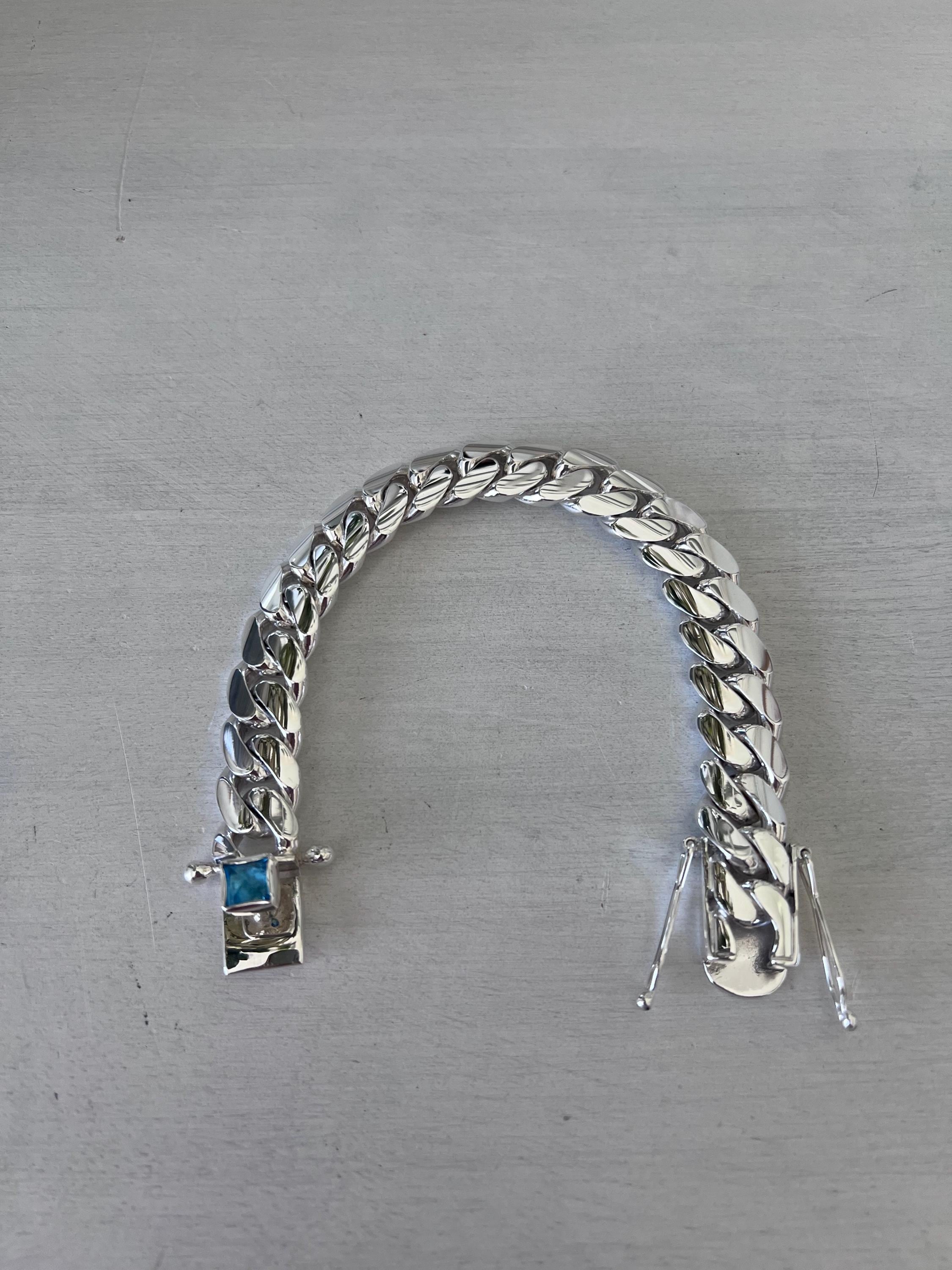 14mm silver bracelet with blue topaz