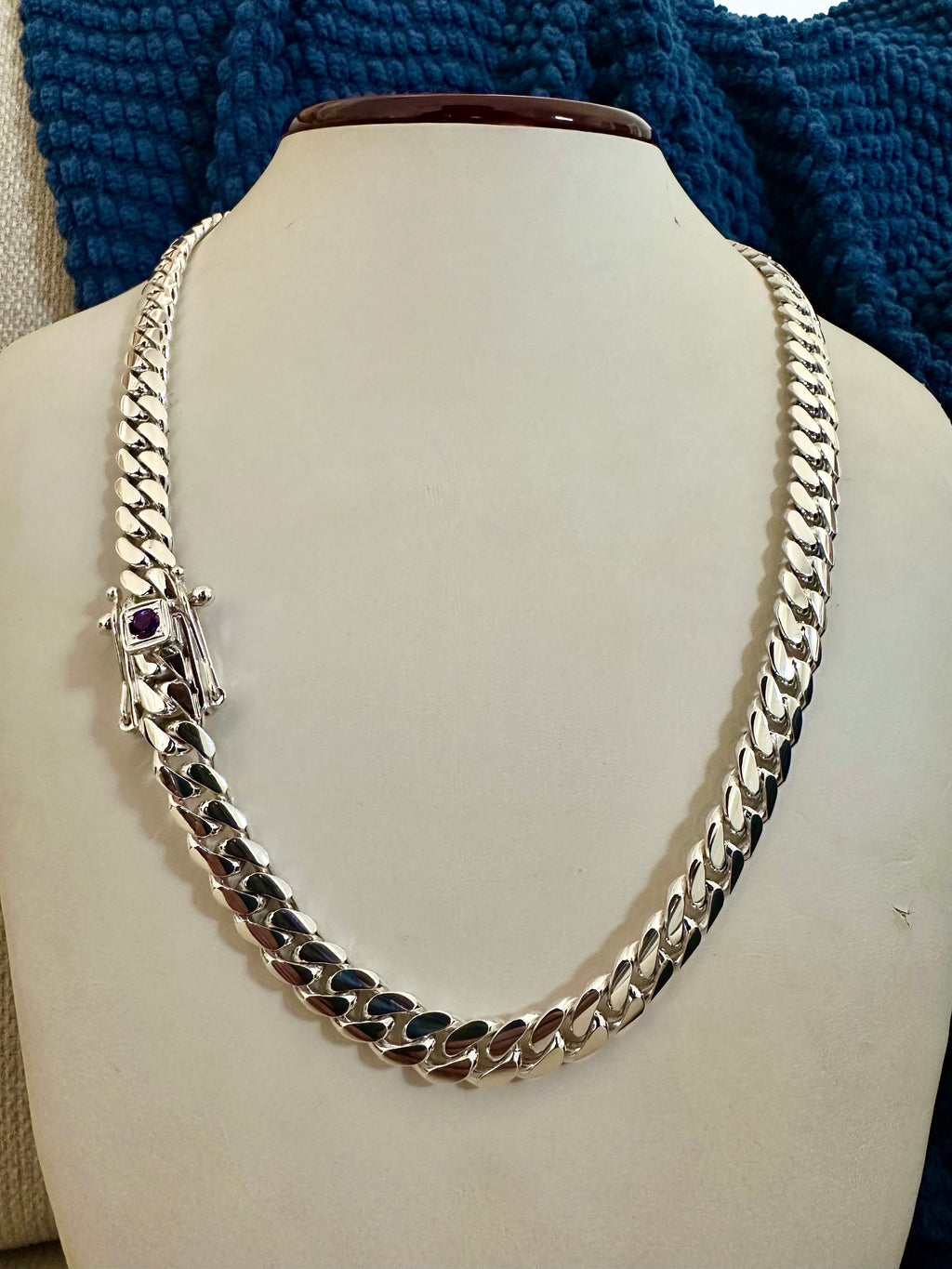 10mm silver Cuban link with amethyst
