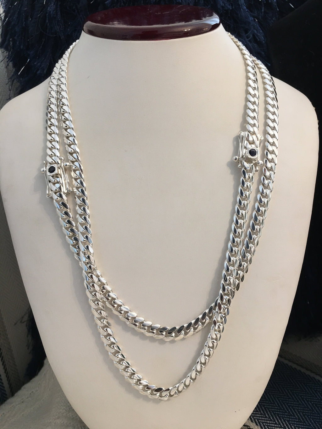 7mm silver Cuban link with sapphire